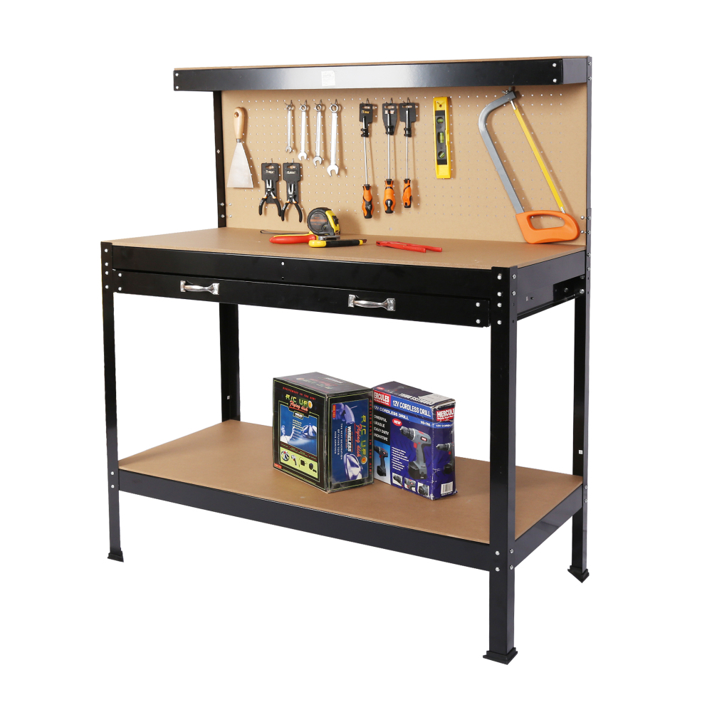Workshop Tools Table - Stahl-Werkbank mit Werkzeugaufbewahrung, Werkstatttisch mit Schublade