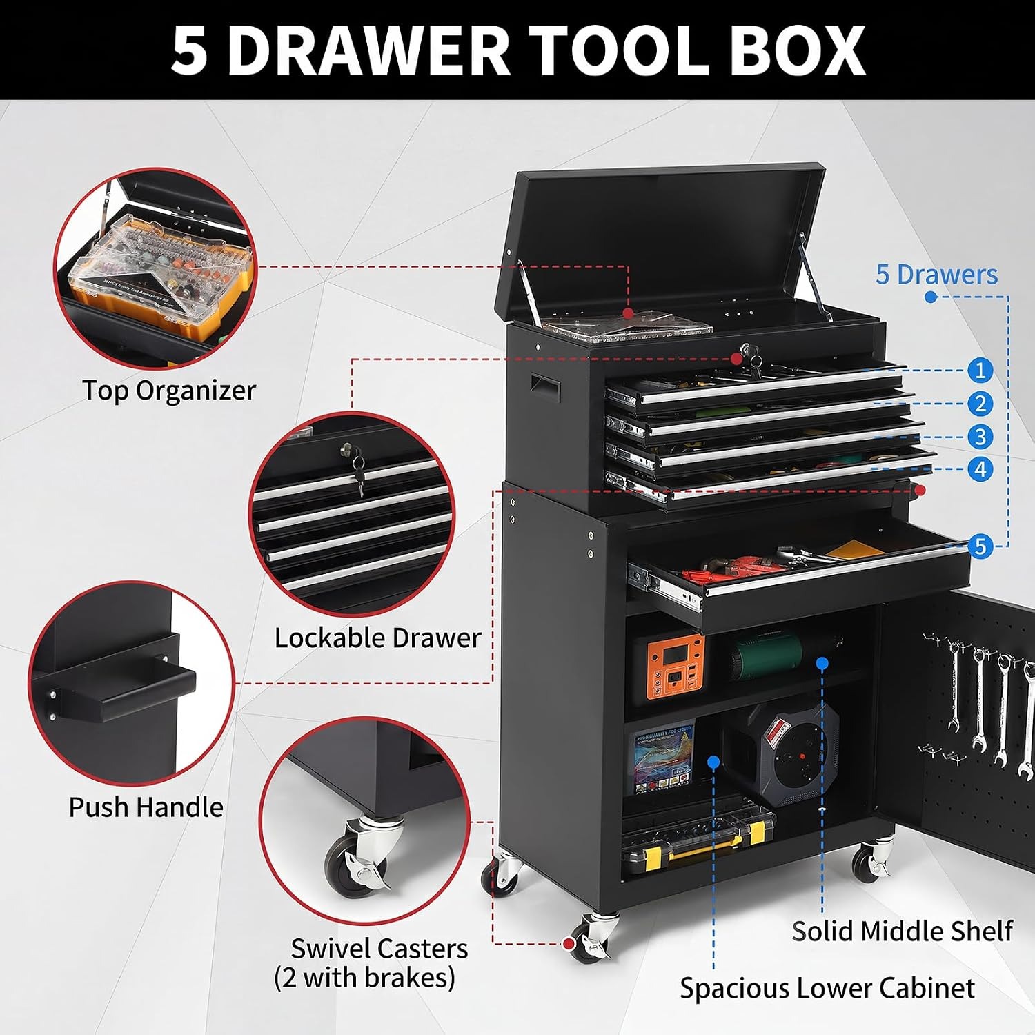 5-Schubladen-Rollwerkzeugschra – Tools Box For Workshop Bewertung und Preis